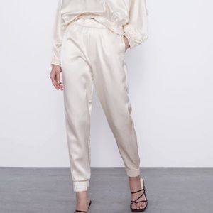 Zara Satin Effect Cream Jogger Pants